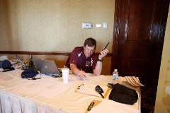 Bill Powers receiving live scores at the 2009 Lone Star Conference Golf Championships. He was the official scorer for nine NCAA Division II Golf Tournaments and numerous conference tournaments.
